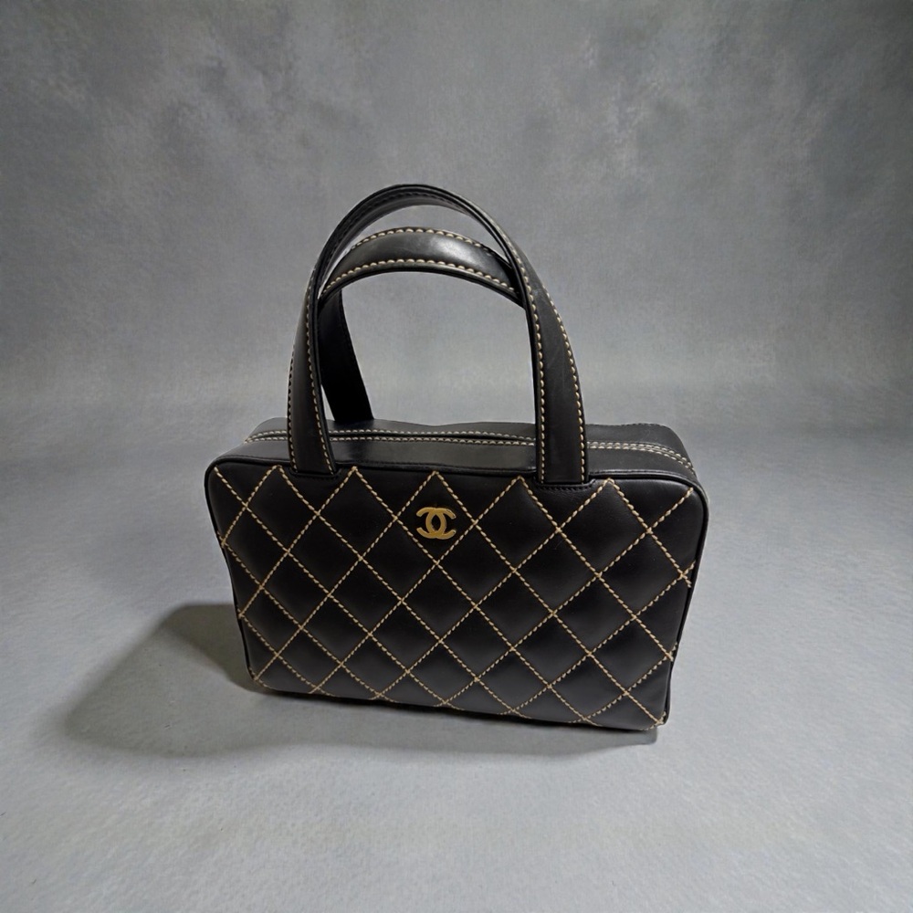 Chanel Black Quilted Leather Wild Stitch Handbag